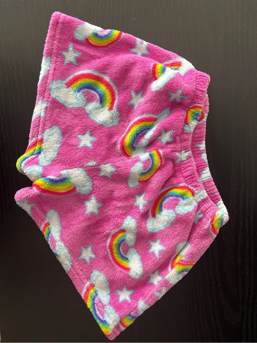 Kids Pink Rainbow Plush Lounge Shorts